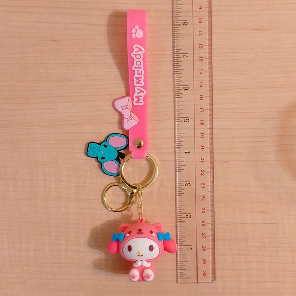 🆕 Sanrio My Melody Bear Suit Figurine Keychain Bag Clip - Picture 9 of 10